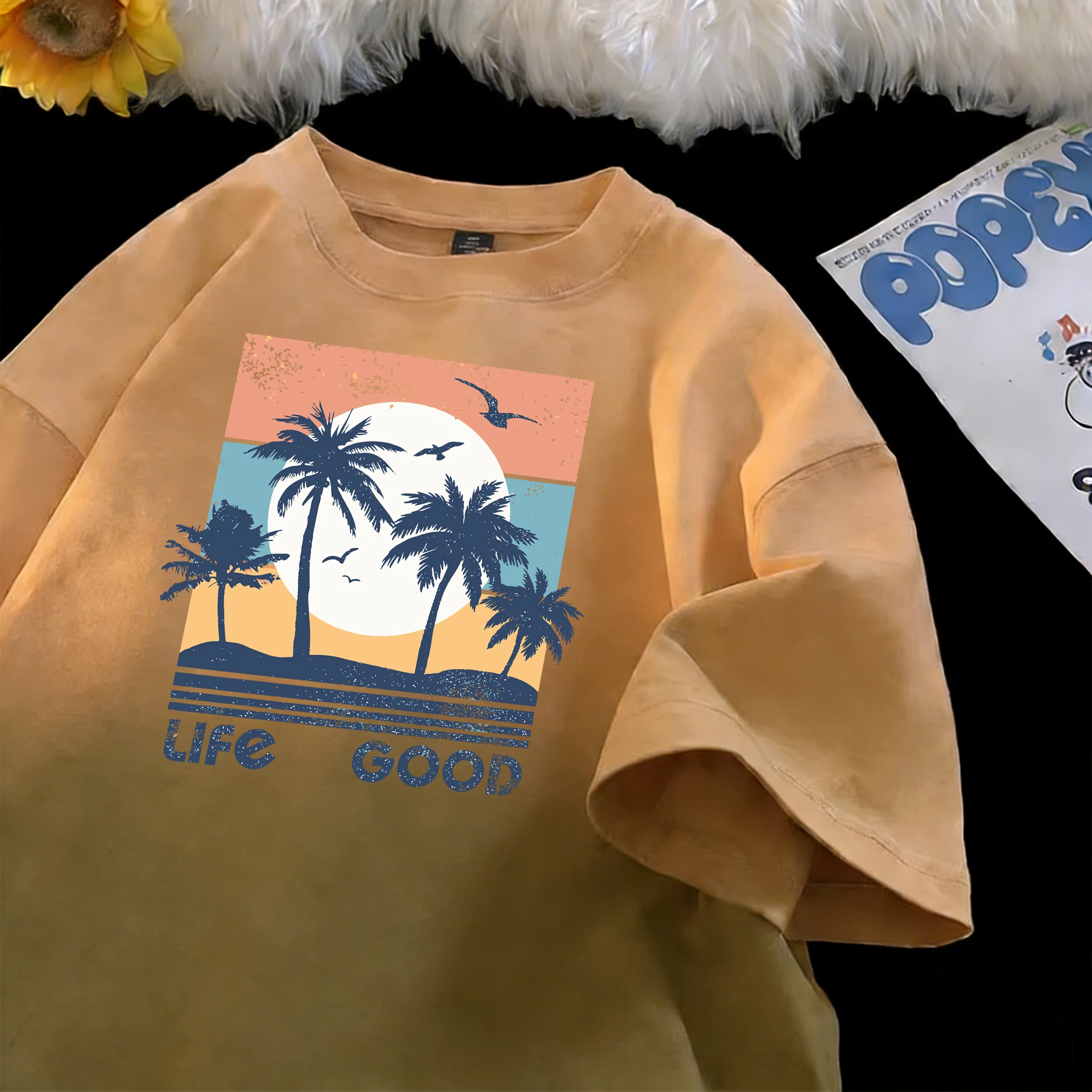 

Пляжная футболка с принтом тай-дай и кокосовыми пальмами, женская повседневная хлопковая футболка унисекс, модный летний свободный уличный топ с короткими рукавами