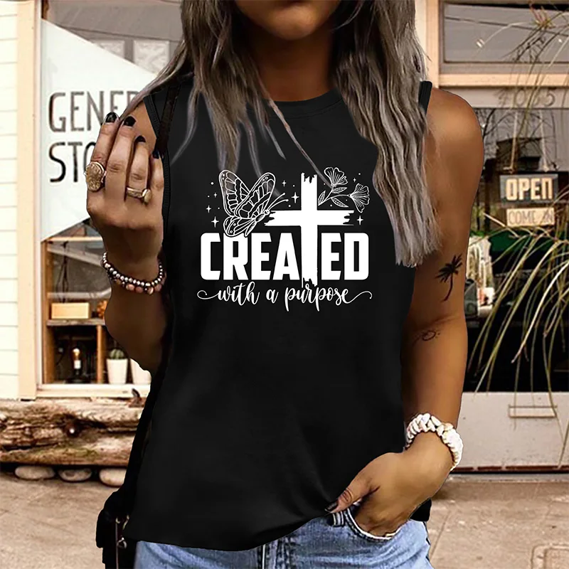 

Women's Created with a Purpose Graphic Tee Casual Sleeveless round neck Loose Tank Top T-shirt