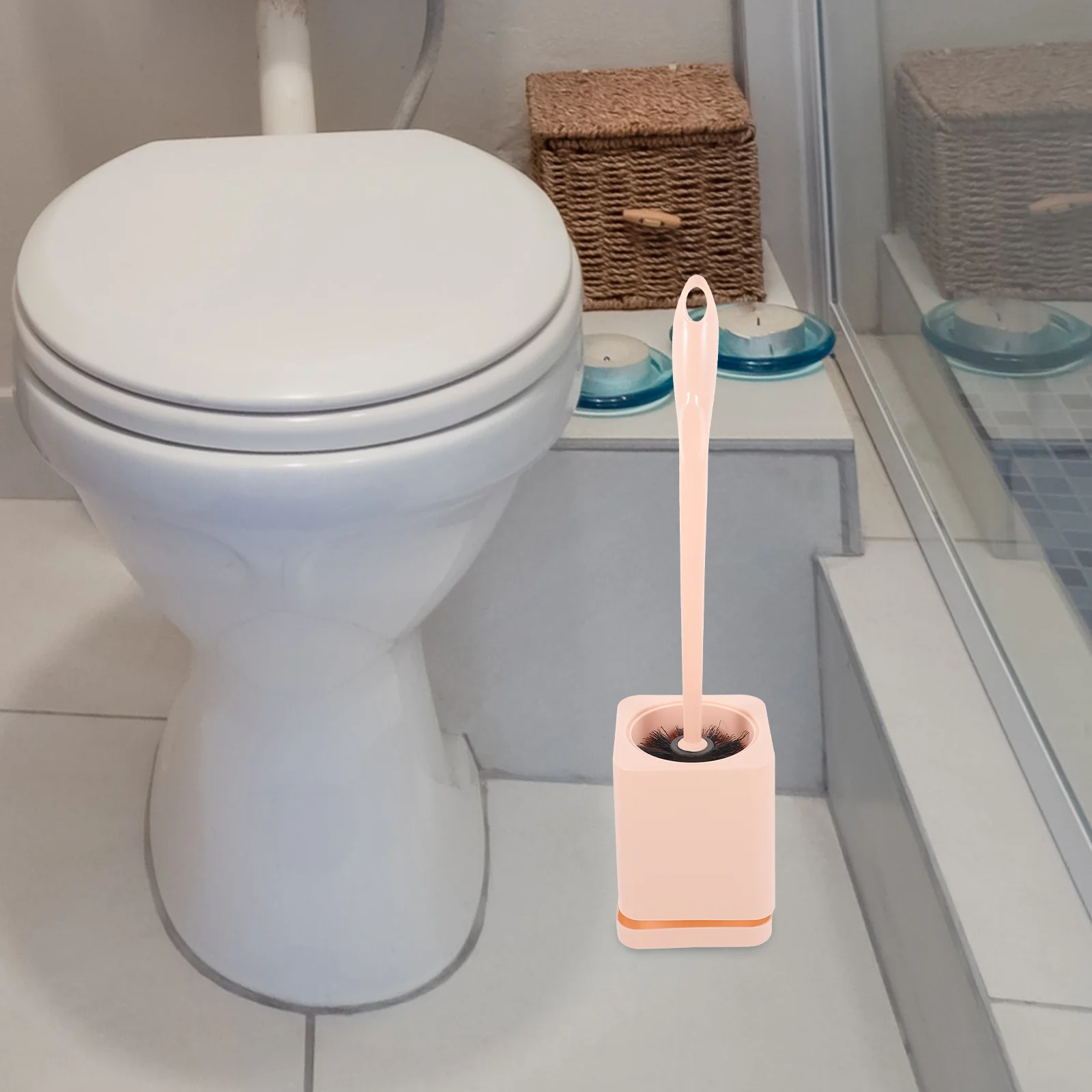 Long Handle Toilet Brush With Base Toilet Urinal Brush Home Bathroom Hotel Cleaning Accessories for Home Bathroom (White)