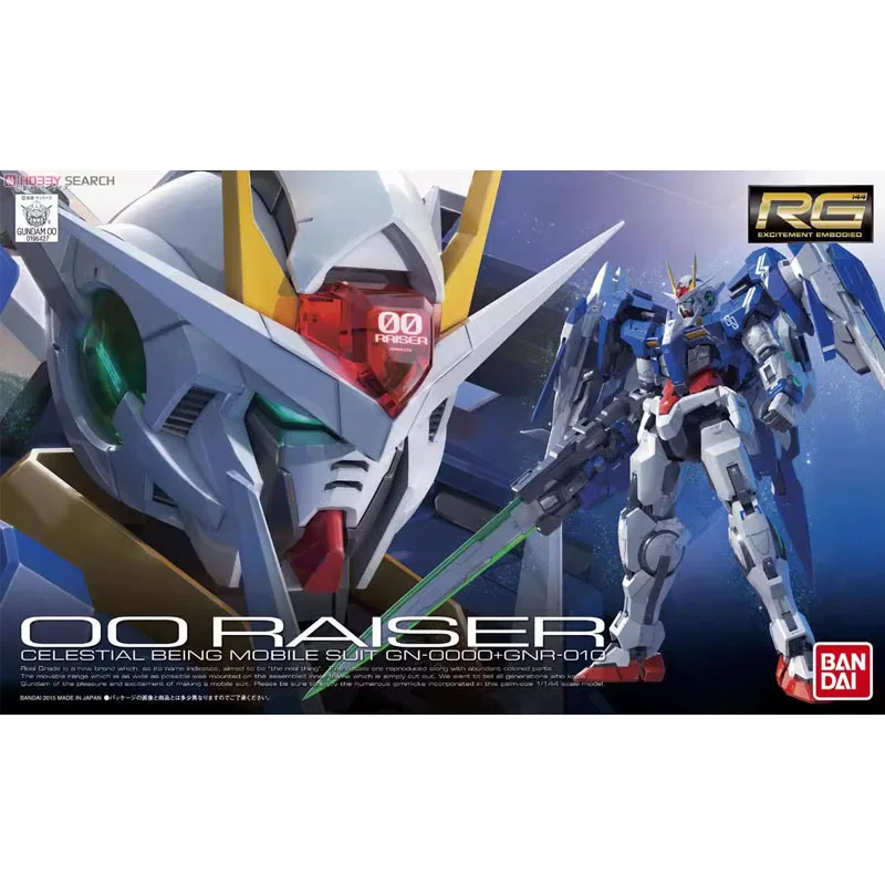 Bandai oryginalny GUNDAM Model Anime RG 1/144 OO RAISER figurka montaż zabawki modele ozdoby kolekcjonerskie prezenty dla dzieci