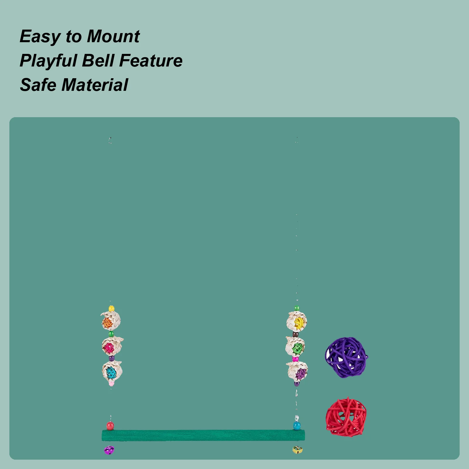 Качели для курятника с колокольчиком, игрушки для курицы с 2 шариками из ротанга, деревянные качели для попугая для зяблика, збагашения птицы, курица Мина