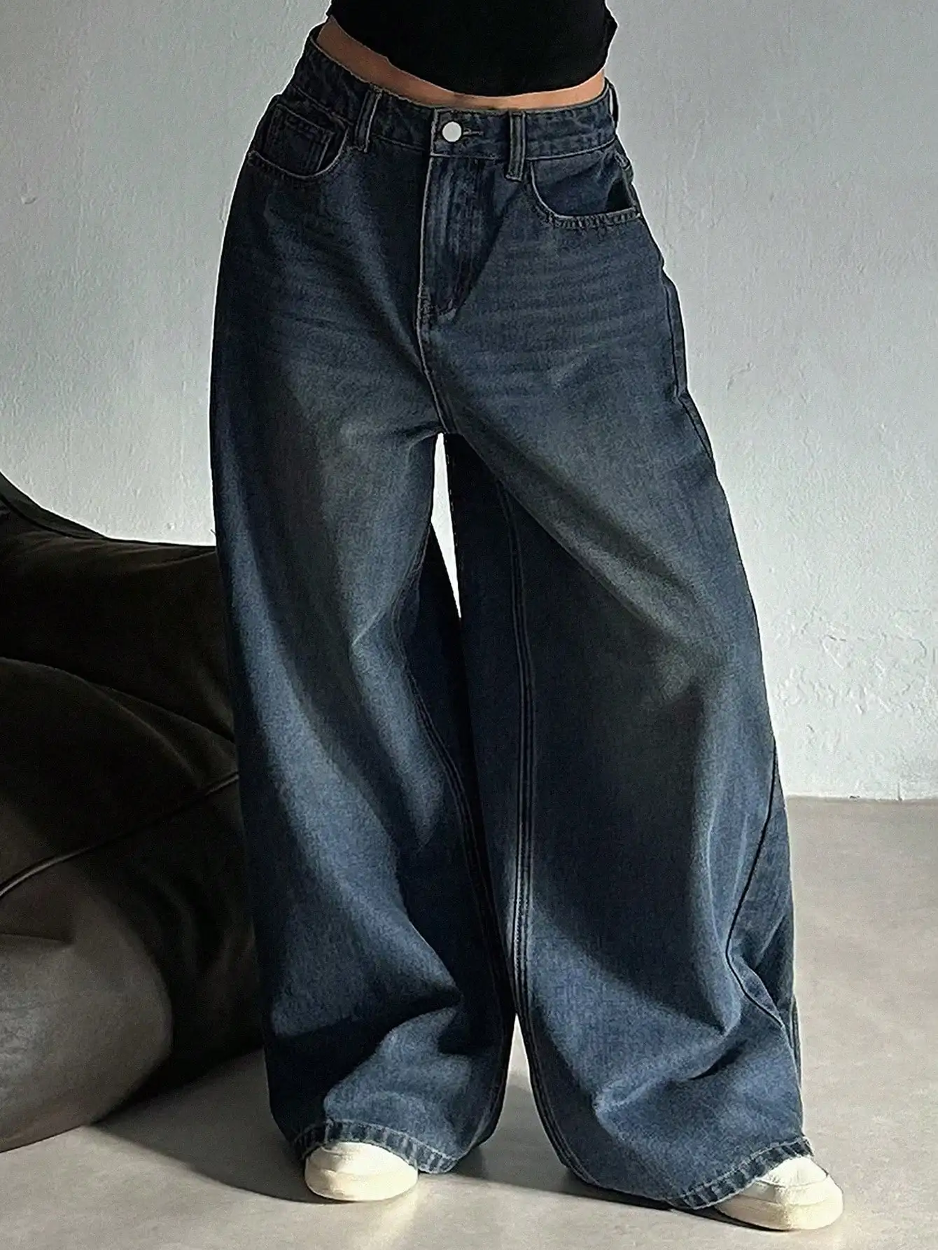 

Женские свободные джинсы с широкими штанинами и эффектом потертости, мешковатые брюки с высокой талией для повседневного уличного стиля