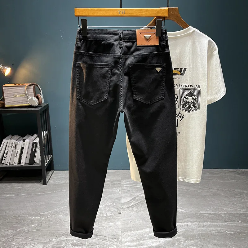 Jean Slim Noir Pur pour Homme, Pantalon Crayon Extensible, Décontracté, Haut de Gamme, Abordable, à la Mode, Tendance