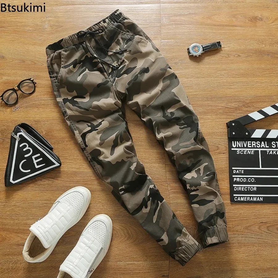

Камуфляжные брюки-карго 2025, мужские свободные повседневные шаровары в стиле хип-хоп на шнурке, модные уличные спортивные штаны для пар, мужские камуфляжные джоггеры