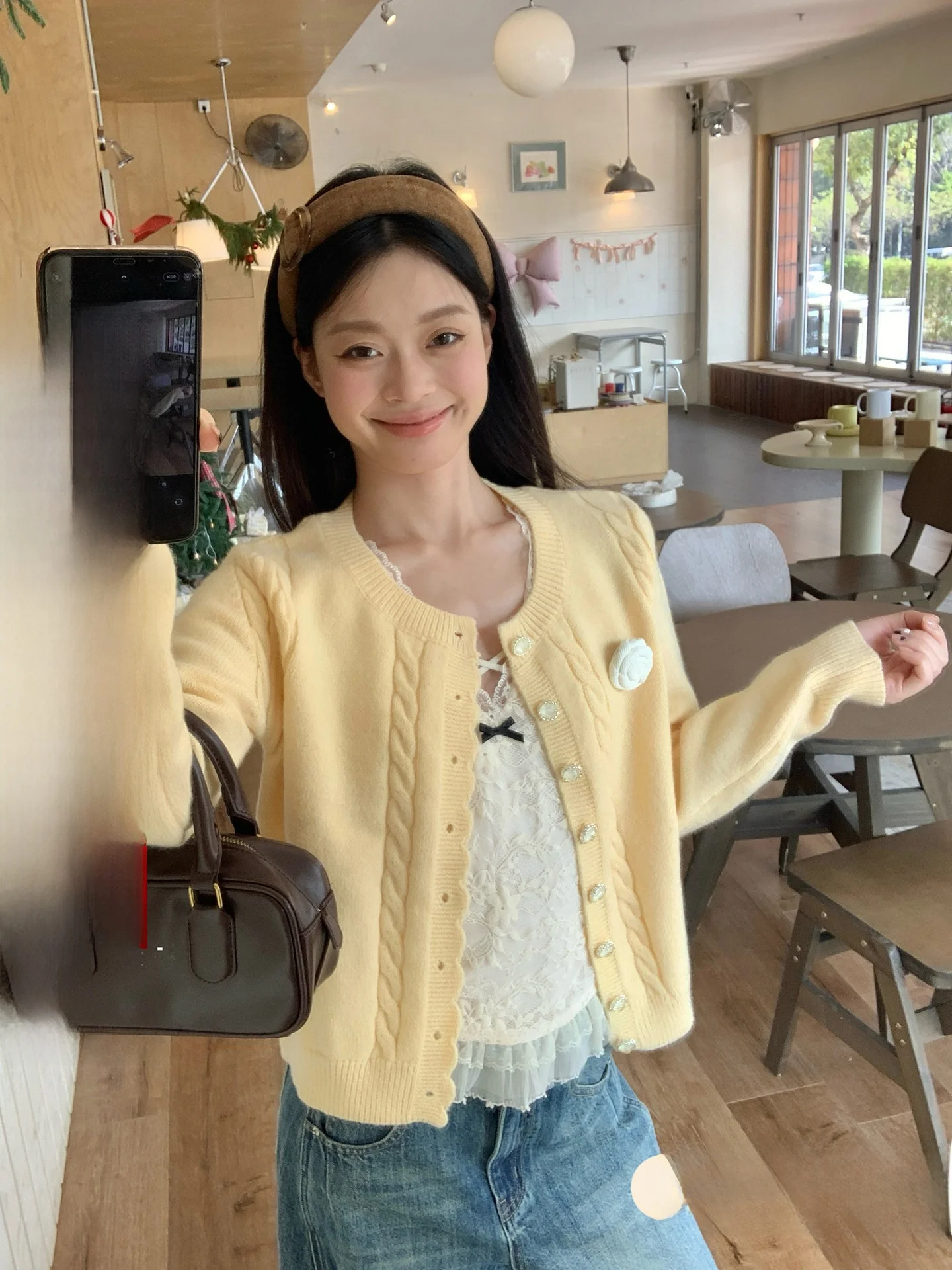 

Soft Knitted Yellow Twisted Design Sweater Car Coat Women's New Sle Spring Korean Slimming Top Comfortable Korean Sle