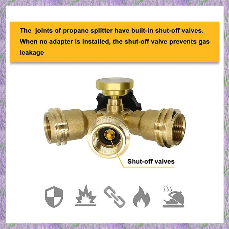 A63K-2X Splitter propano a 3 vie con manometro e valvola di intercettazione, splitter per gas propano a 3 Y, adattatore per calibro a T per serbatoio propano LP