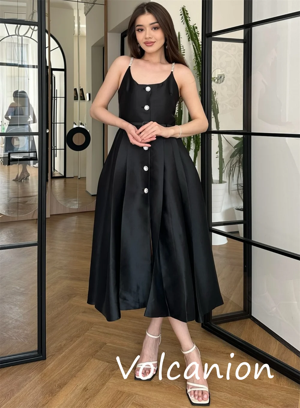 Vestidos Midi personalizados con botones de Charmeuse, corte en A, tirantes finos, ocasiones a medida, sexys