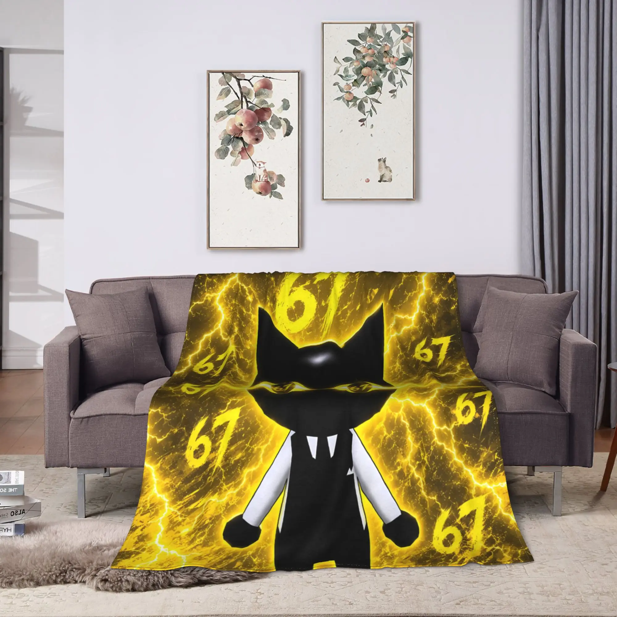 Animal Hospital Black Cat Lightning Anime Blankets Decorative Flannel Throw Blanket For Bedroom Super Warm Bedspread Gift Idea