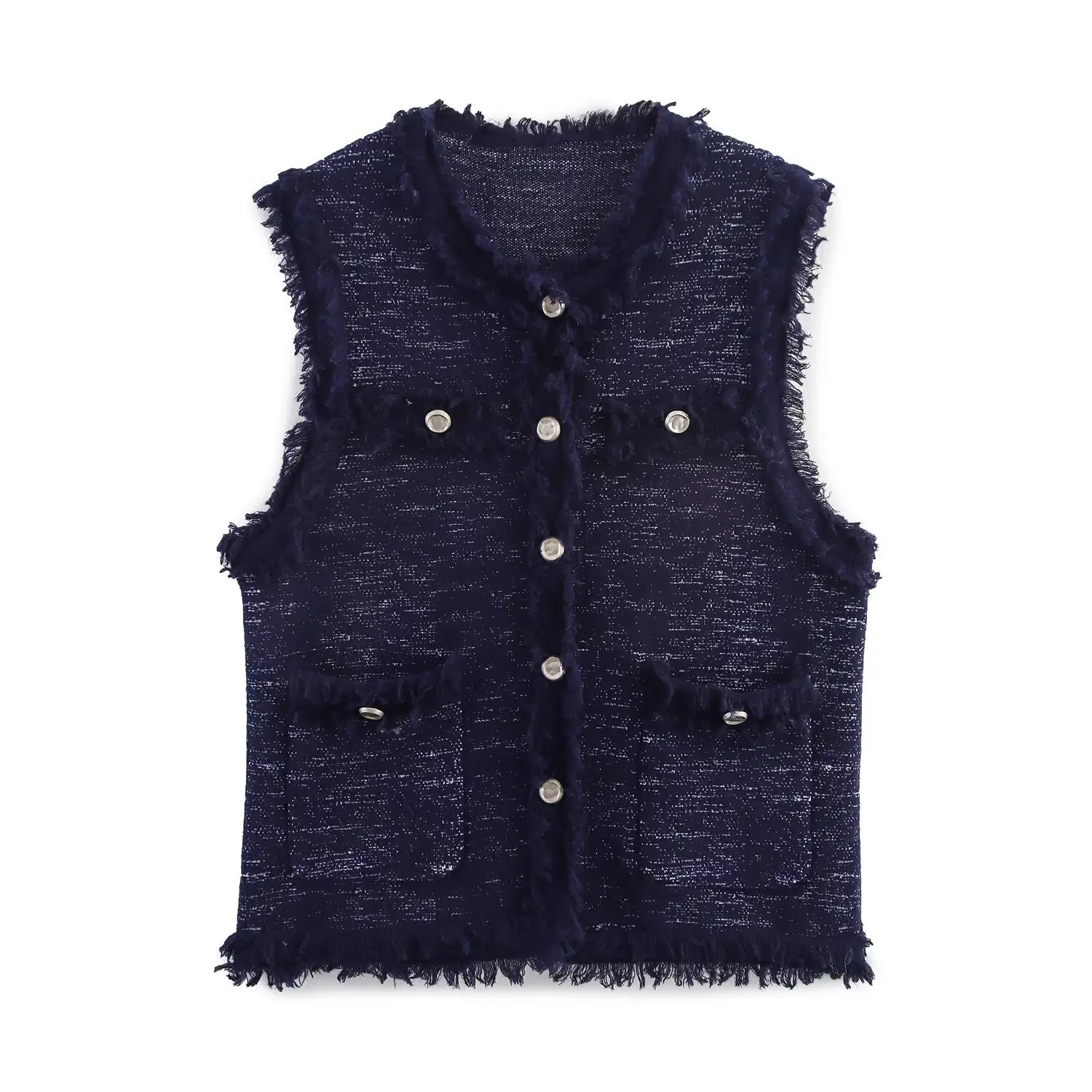 Chaleco de Tweed de otoño, chaquetas de abrigo sin mangas de gran tamaño, Chaleco informal, Chaleco de primavera, Top de moda sin forro