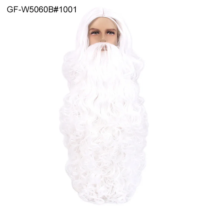 Christmas Cosplay Synthetic Wig White Grey Santa Claus Beard and Wig Unisex Men Women Party Dress Up Props Cosplay Accessorie