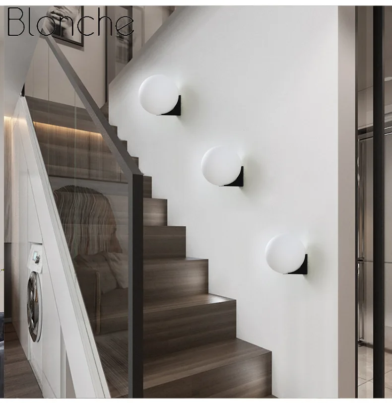 Nordic Designer Glass Ball Wall Lamp Simple Decoration Staircase Aisle Bedroom Bedside Wall Lamp  Bathroom Decor  Led Wall Light