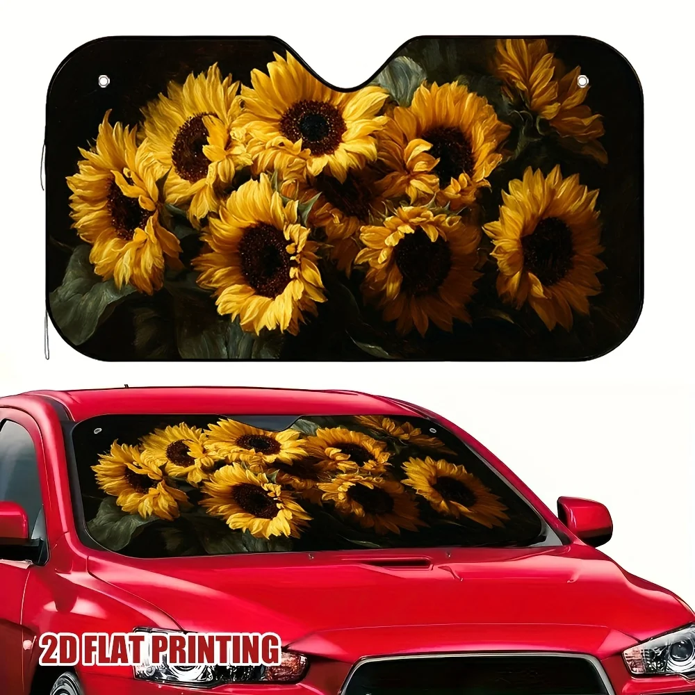 

1pc Sunflower Glow Car Sun Shade - Fit For All Vehicles, Decorative Windshield Cover With Vibrant Yellow Sunflower Design, Durab