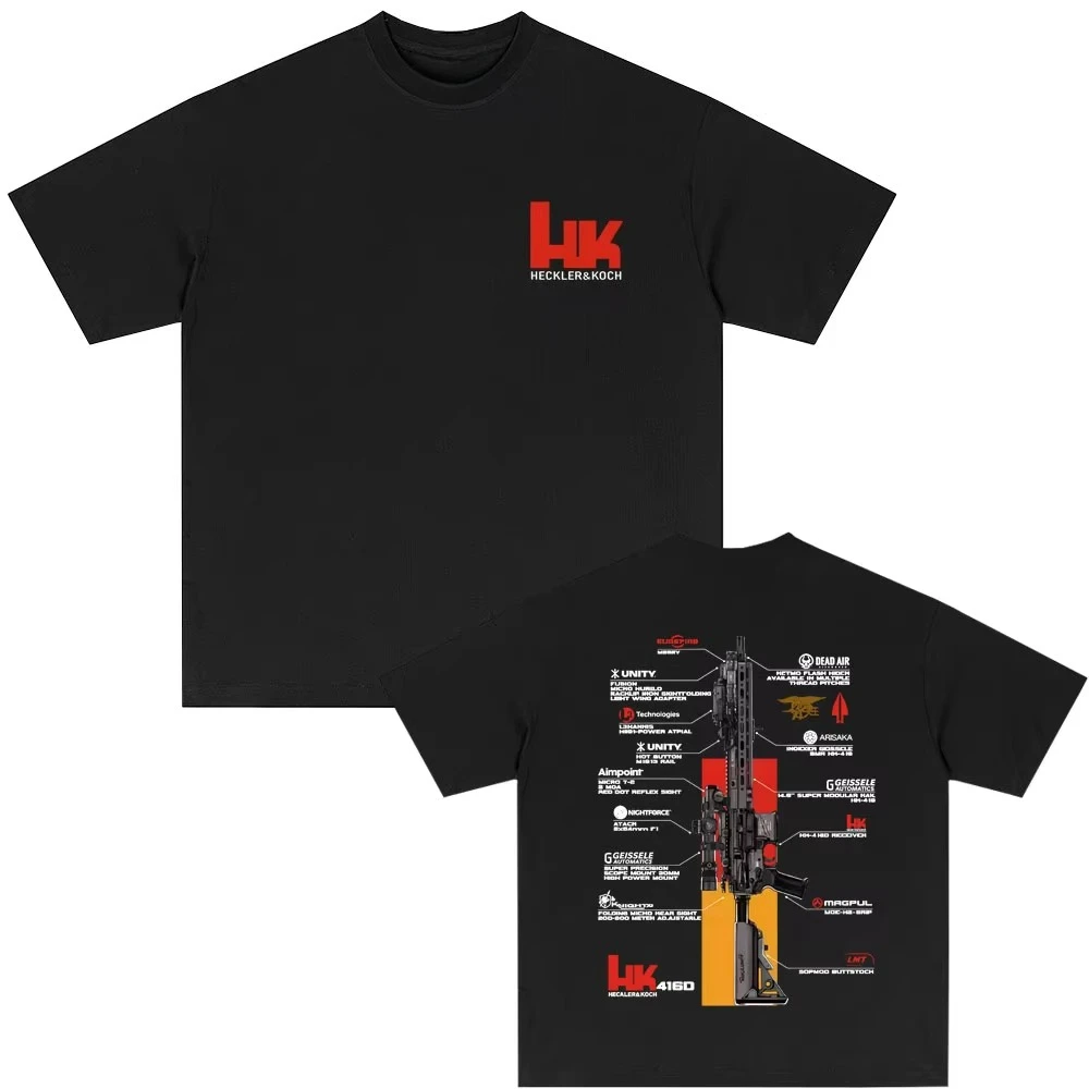 2026 Neues Herren-Grafik-T-Shirt in Heckler & Koch HK416-Design aus Baumwolle, schweißableitend, atmungsaktiv, hochwertig, lässig – Detail 2