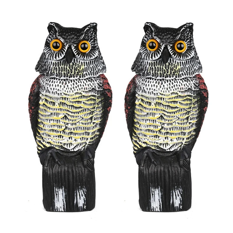 Fake Owl Decoy To Scare Away Birds, Rotating Heads Sculpture, Natural Enemy Plastic Statue, Pigeon Deterrent,2Pcs