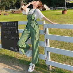 Zoki Net Red Cargo Cream Suspenders Suit Female Students Korean Version of Loose Summer 2023 New One-piece Wide Leg Jumpsuits