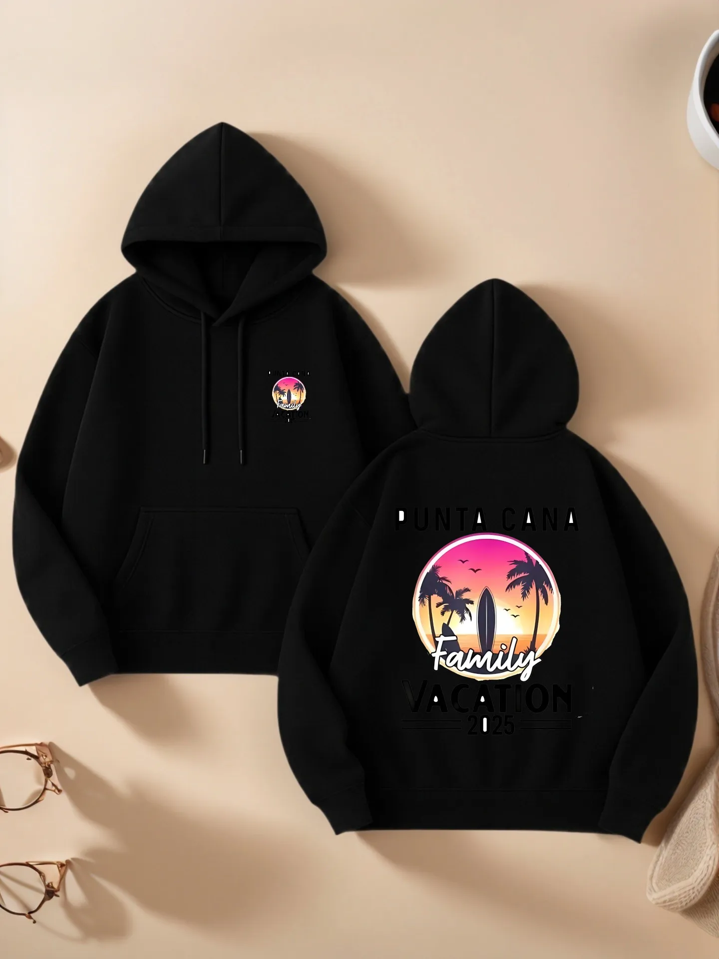 Grafische hoodie dames, Punta Cana Family Vacation 2025 print, casual esthetisch ontwerp, fleece, vakantie-outfit, voor dames