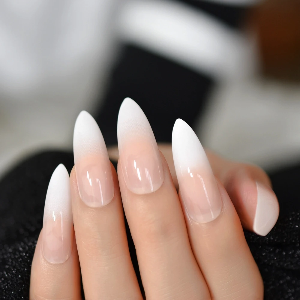 Ombre Extra Long French Nail Extreme Stiletto Gradient Nude White 24 Fake Nails Acrylic Nails Wholesale Manicure Tips With Tools