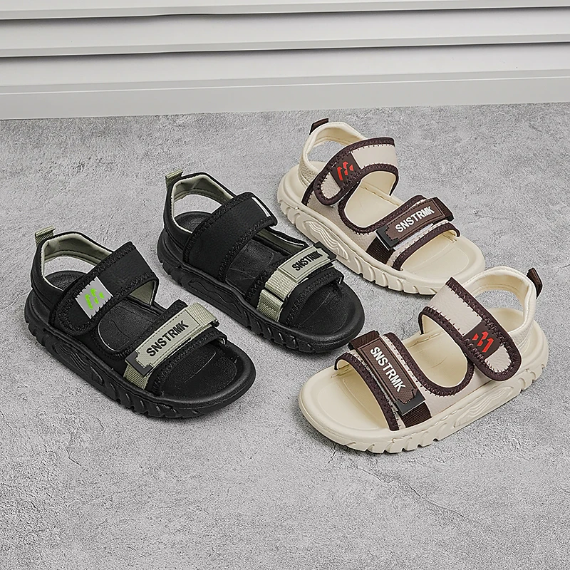 

Детская повседневная обувь, сандалии, летняя обувь из ЭВА для мальчиков, дышащая, противоскользящая, на липучке, с толстой подошвой, цвета хаки, черные, размеры 26-37