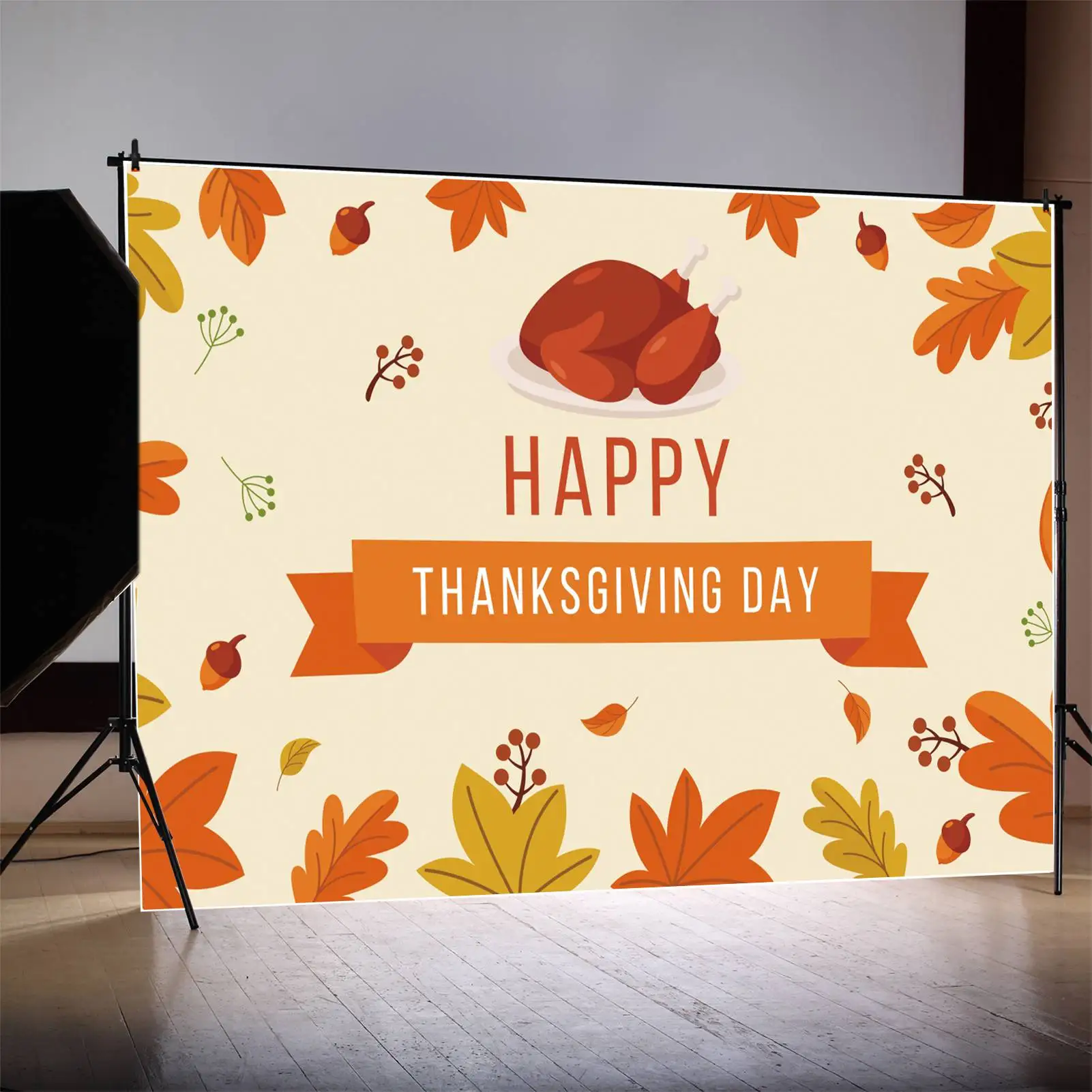 MOON.QG Backdrop Happy Thanksgiving Day Party Decoration Background Banner Poster Autumn Turkey Bean Maple Leaves Photo Booth