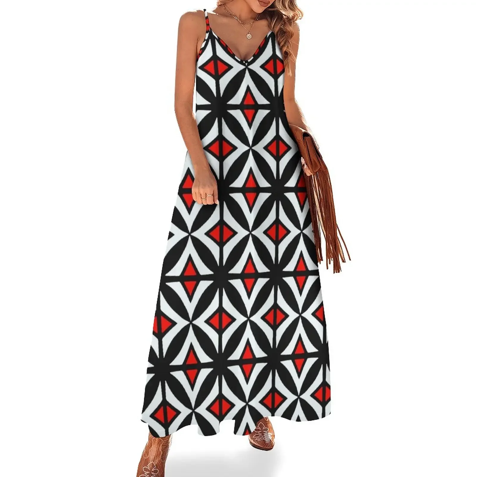 ATOMIC-HYPNOTIC. PATTERN RED/WHITE/BLACK Sleeveless Dress Women's summer suit Long veiled dresses women's luxury party dress