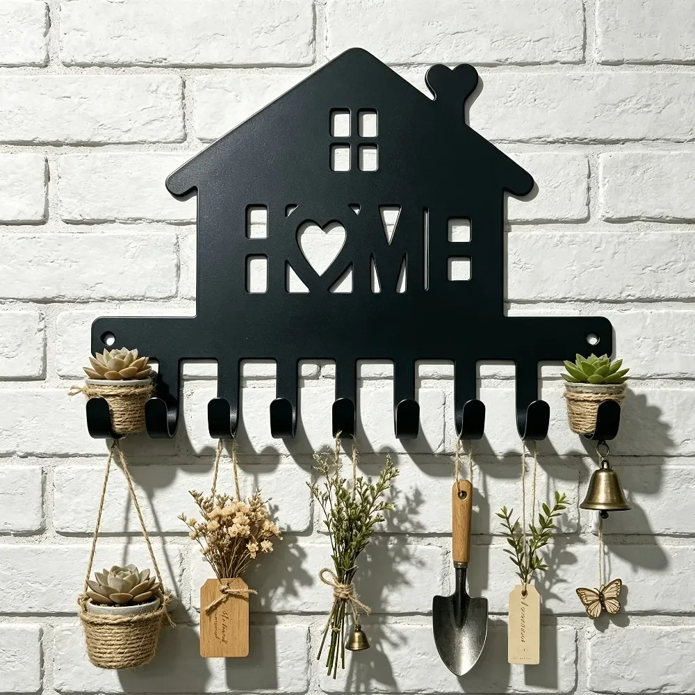 CIFBUY Hollow Home Heart House Iron Key Hooks Wall Mounted Metal Hanger For Entryway Key Card Bag Home Decor Organizer Gift