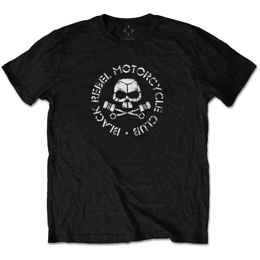 Men's Black Rebel Motorcycle Club Piston Skull T-shirt Small Black