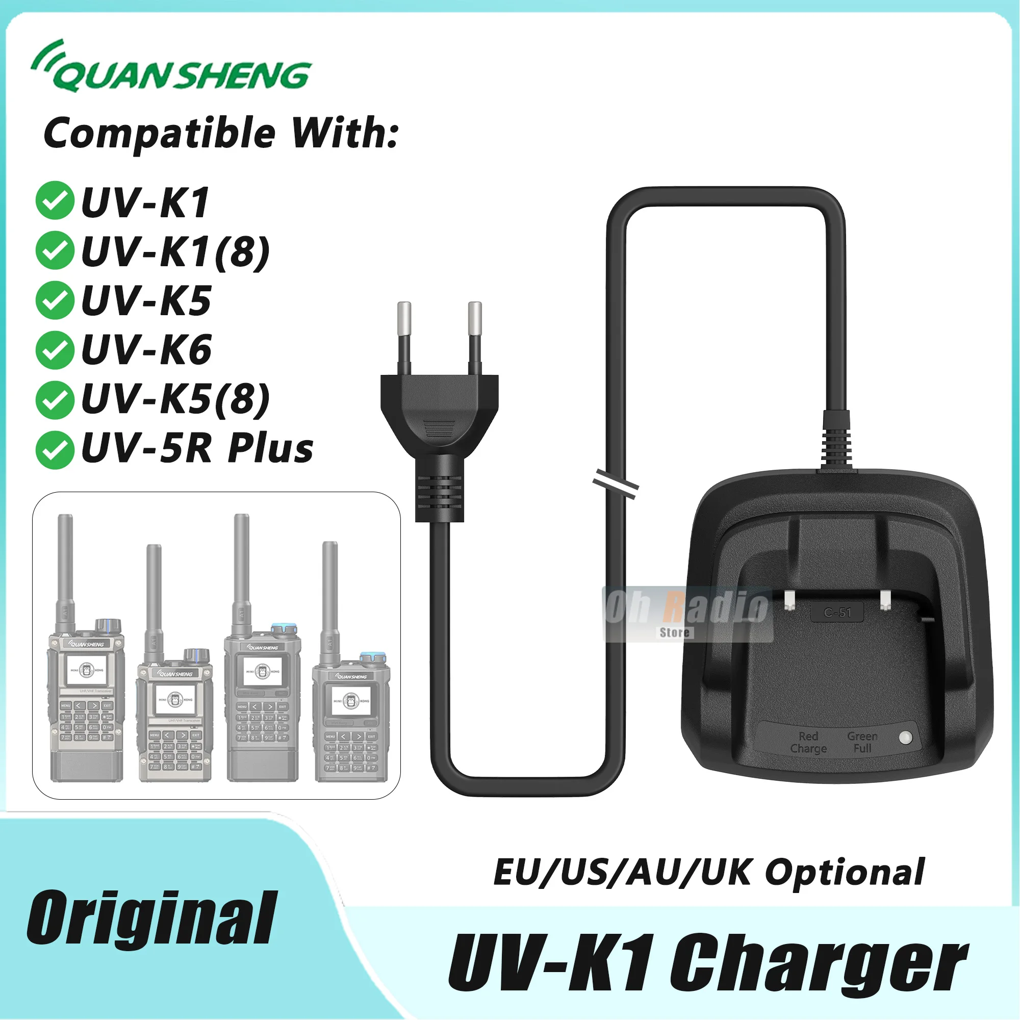 

Зарядное устройство для настольного использования Quansheng UV-K1, зарядное устройство для аккумуляторов UV-K1(8), быстрая зарядка, модель C-51, зарядная база для UV-K5, вилка US/EU/UK/AU