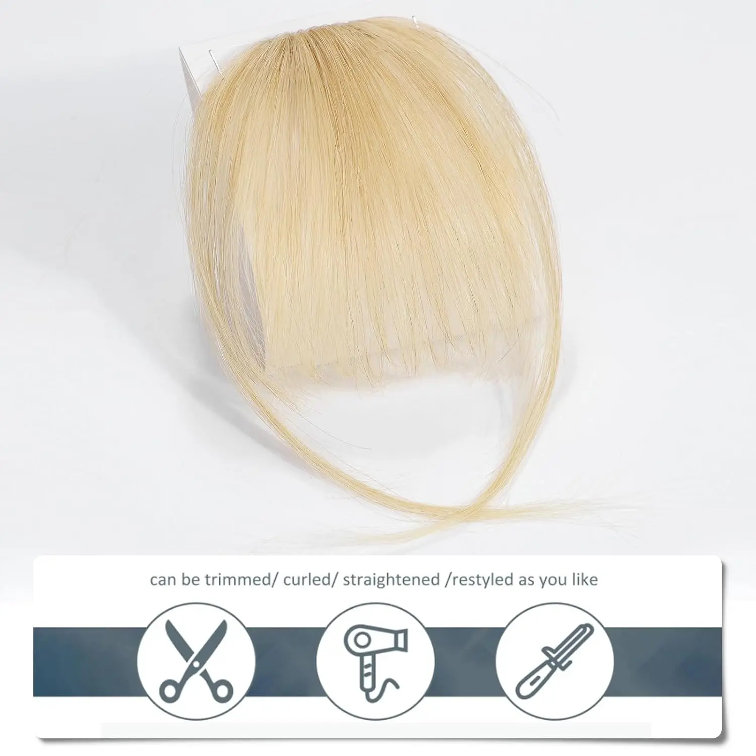 100% Human Hair Bangs Clips in Natural Air Fringe Bangs Hairpiece for Women Platinum Blonde Remy Human Hair Bangs Hair Extension