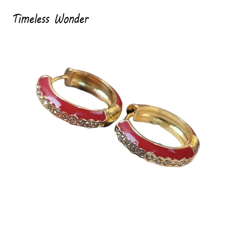 Timeless Wonder Fancy Zircon Enamel Geo Hoop Earrings for Women Designer Jewelry Punk Cocktail Goth Top Trendy Classy Rare 6462