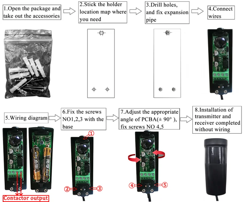 Battery Photocell 15m Detect Range Lnfrared Beam Sensor DC/AC 12~24V Waterproof IP5 Automatic Gate Door Safety Sensor Alarm