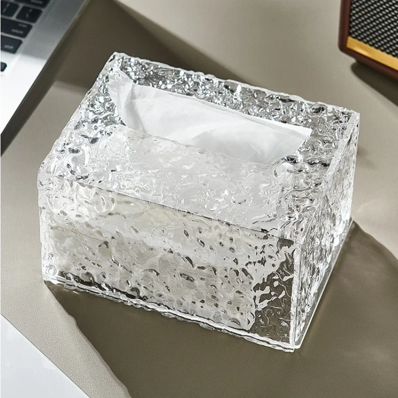 Transparent ice wall patterned acrylic tissue box, home bathroom sink, paper drawer, decorative decoration