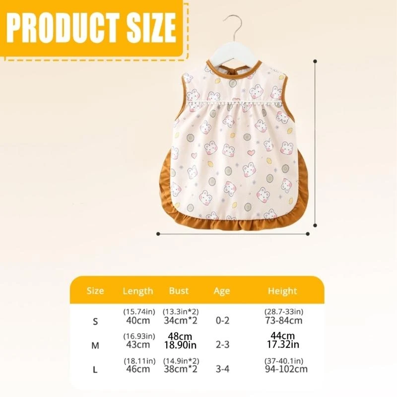 M76C Toddler Water Proofing Bib with Adjustable Strap Tied Soft Stain Resistant Fabric Feeding Apron for Ages 0 to 4 Year