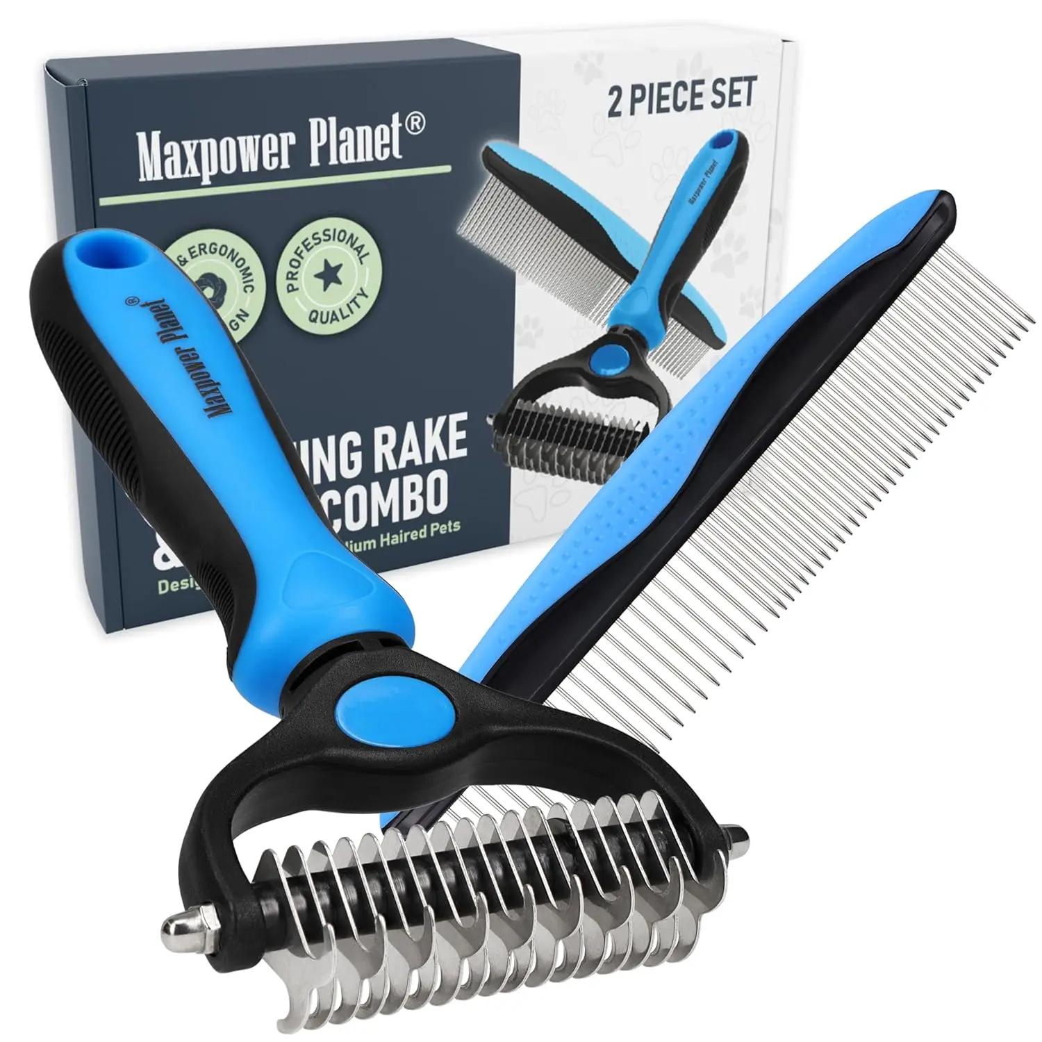 Pet Grooming Rake & Dematting Comb for Dogs & Cats - Extra-Wide Deshedding Brush for Long Hair, Reduce Shedding