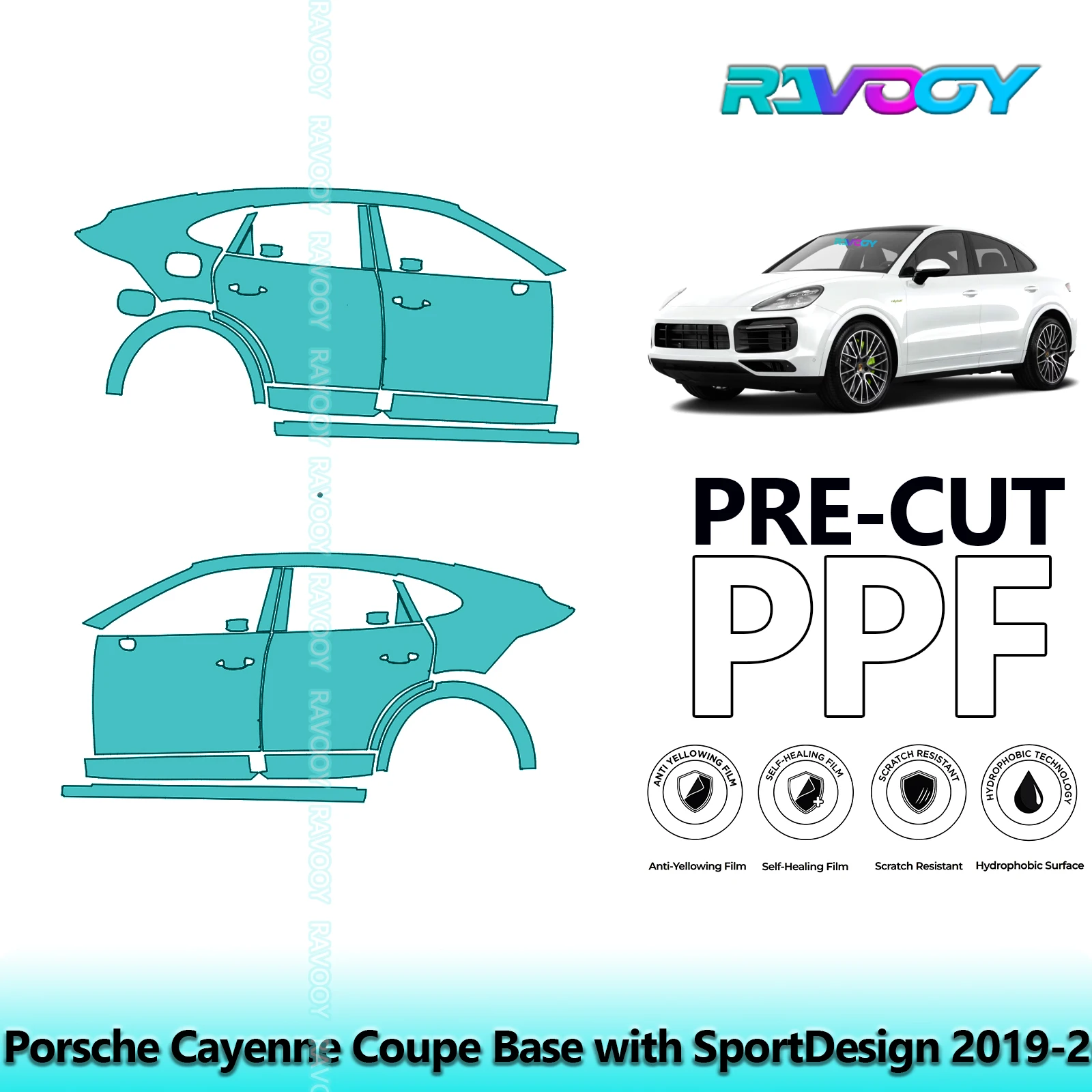 

For Porsche Cayenne Coupe Base with SportDesign 2019-2023 8.5mil Pre-Cut PPF Door & A/B Pillar Kit TPU Paint Protection Film Set