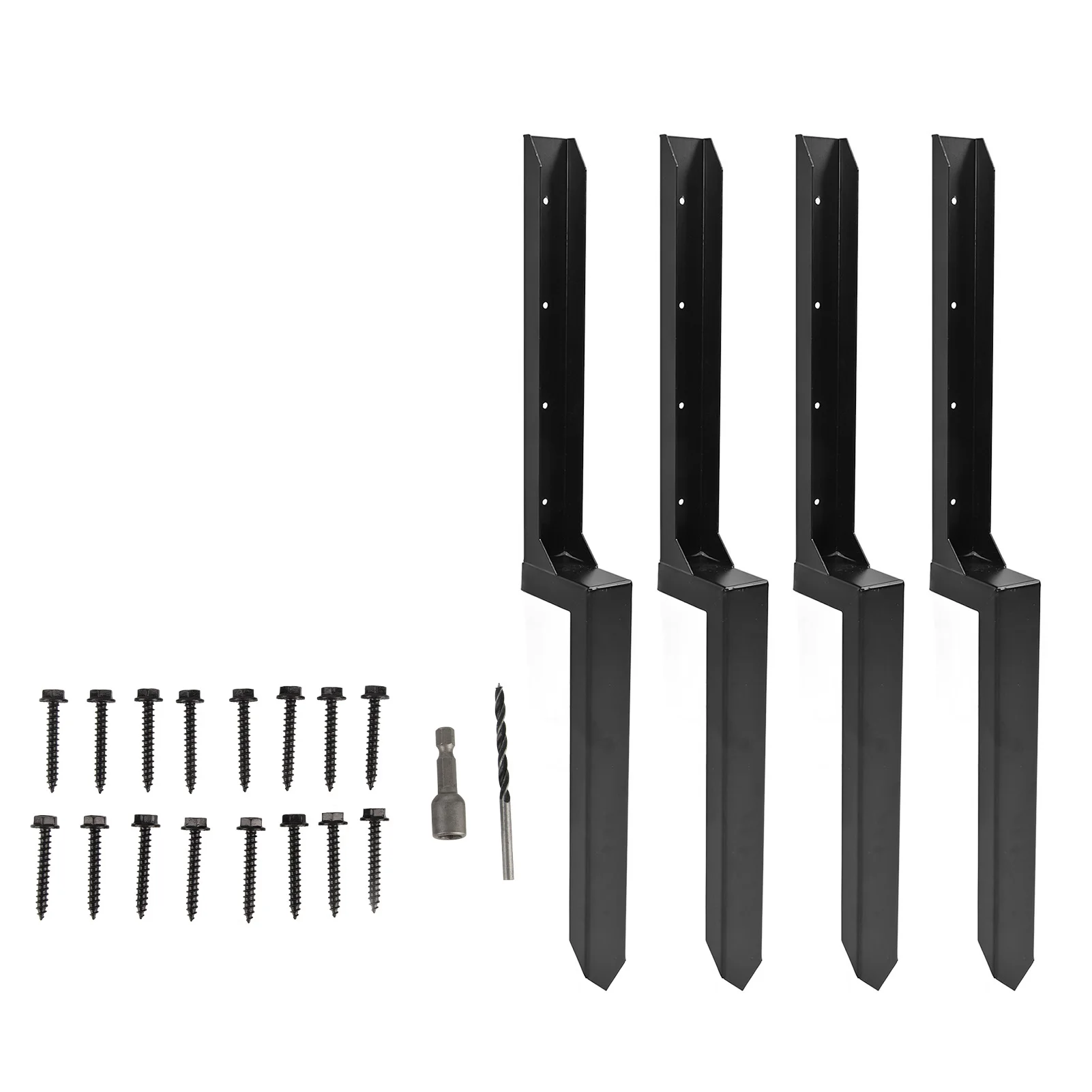 Fence Post Stakes Kit Heavy Duty Steel Post Anchor Ground Spike for Repairing Tilted Broken Wood Fence 4 Pack