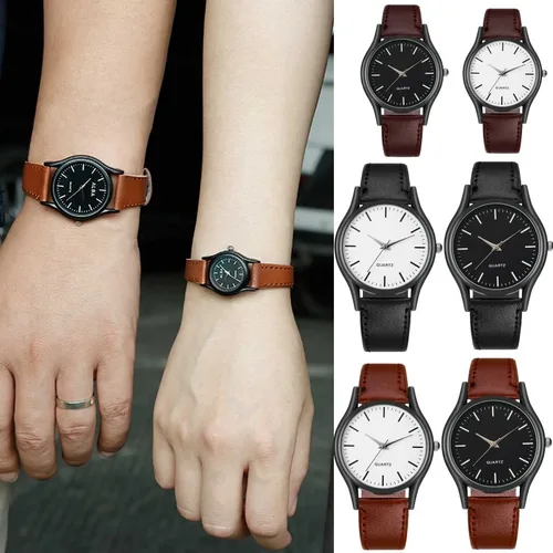 Imagen 2 del producto Relojes para parejas, relojes para hombre, reloj de pulsera de cuero, reloj de cuarzo para hombre y mujer, accesorios de joyería de mano para oficina y negocios diarios, regalo