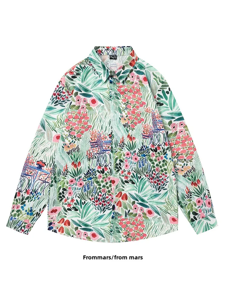 

Свободная рубашка с длинным рукавом в стиле ретро из Гонконга, женская свободная повседневная рубашка с отложным воротником, классическая мужская одежда