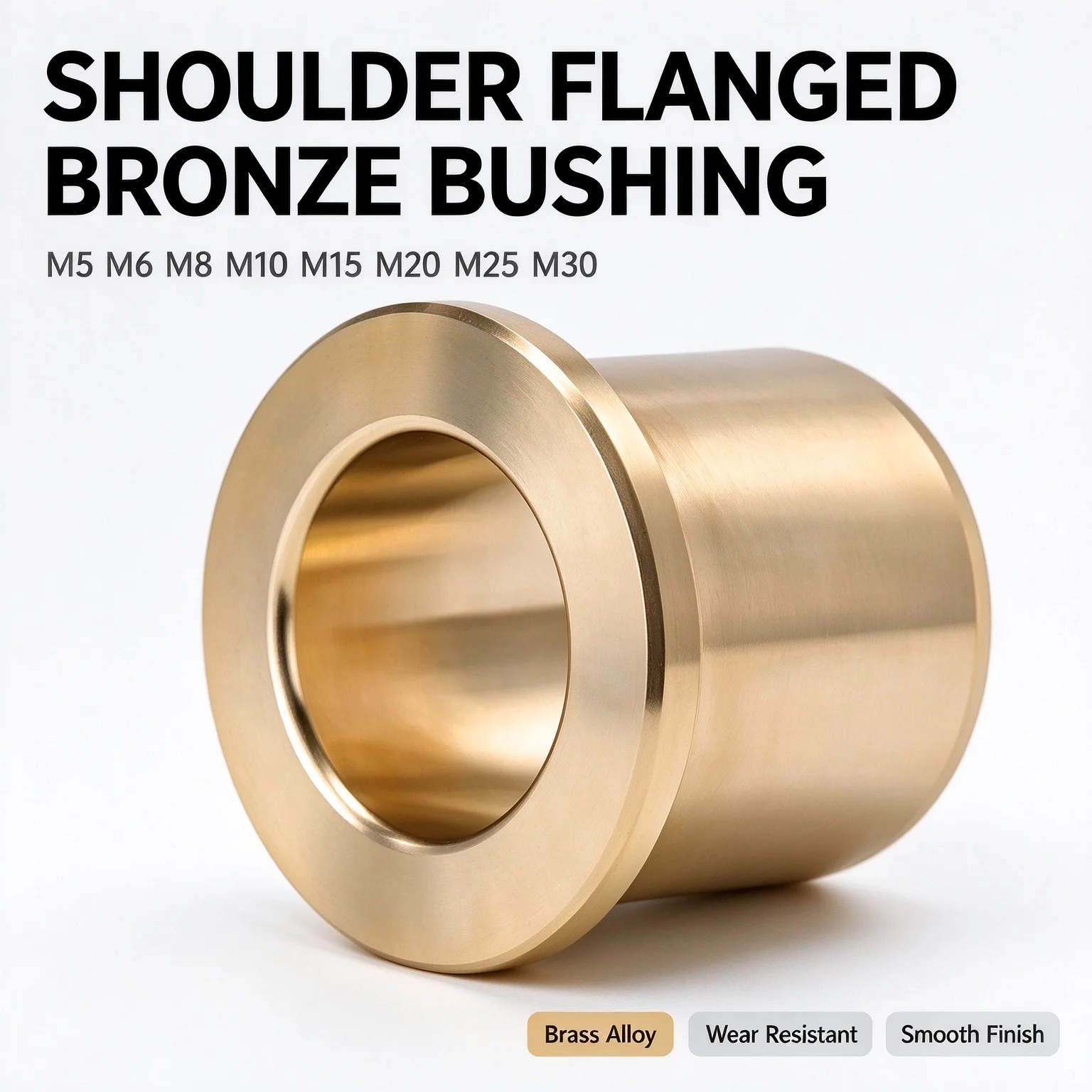M5 M6 M8 M10 M15 M20 M25 M30 Shoulder Flanged Bronze Bushing, Oilless Self-lubricating Flange Copper Alloy Sliding Guide Bearing