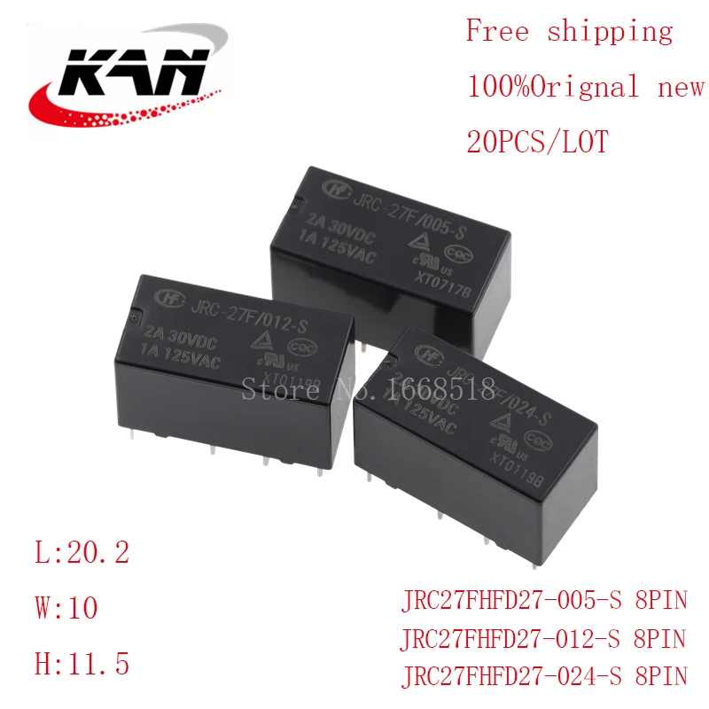 

Free shipping 20pcs relay HFD27-005-S HFD27-012-S HFD27-024-S 5VDC 12VDC 24VDC 2A 30VDC 8PIN Original New