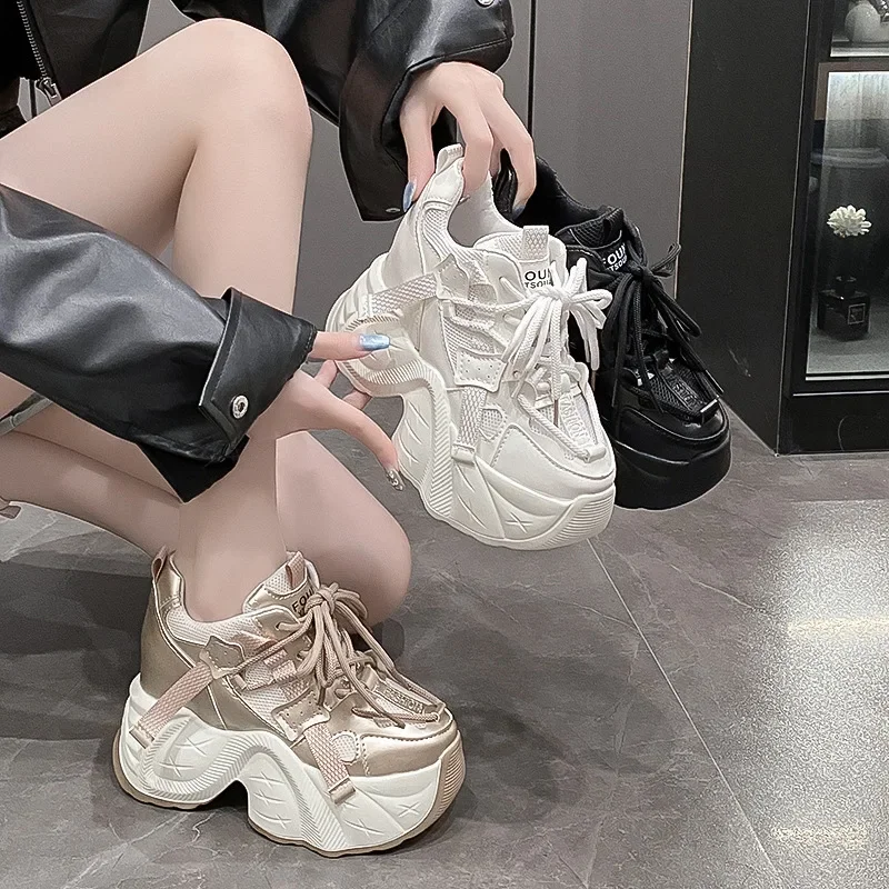 

2025 Shoes for Women Lace Up Women's Vulcanize Shoes Spring Round Toe Solid Net Cloth Breathable Comfortable Casual Shoes