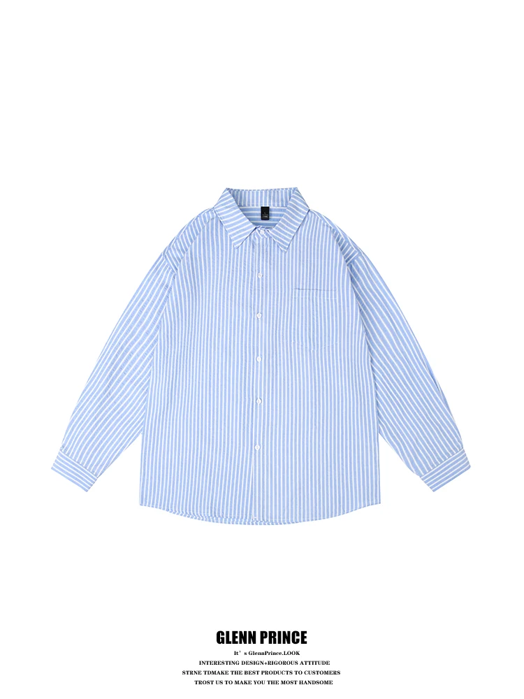 

Slim Fit Long Sve Striped irt Men's Spring Autumn Lightweight Artistic Sle Blue White Stripes Casual irt Jaet