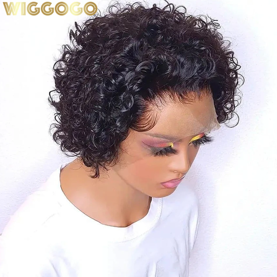 

Wiggogo Curly Lace Front Human Hair Wig Short Bob Wigs Pixie Cut Wigs Human Hair Deep Wave Frontal Wig 8 Inch 13X1 Hd Lace Wigs