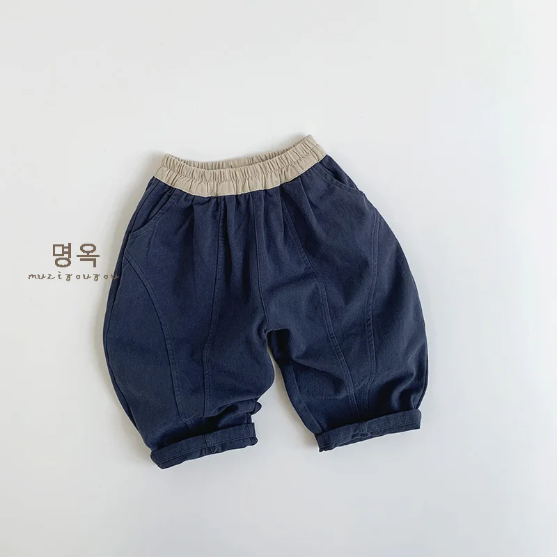 Spring Autumn Children Pants 1-8Y Boys Cotton Patchwork Daily Straight Trousers Loose Korean Toddler Wear Kids Clothing 2024 New