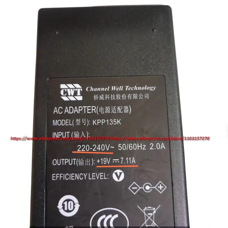 Cargador de fuente de alimentación para ordenador portátil, adaptador de CA de 220 W, CWT KPP135K, 19V, 7.11A, 135 V, 5,5x2,5mm