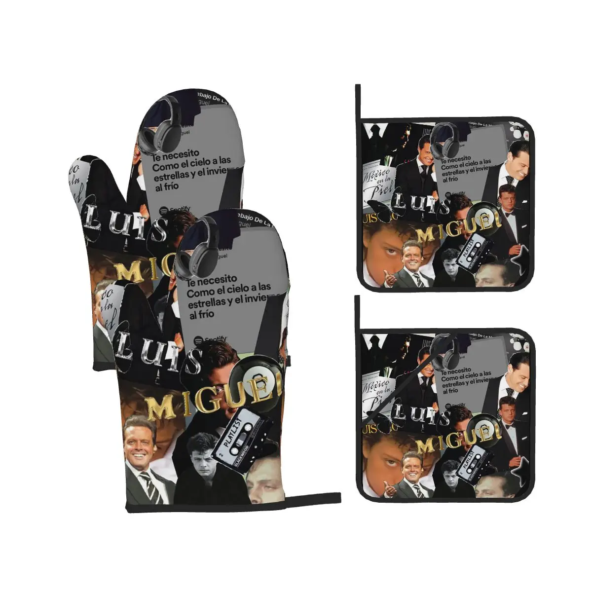 Luis Miguel Singer Oven Mitts and Pot Holder Sets of 4 for Baking Kitchen Cooking BBQ Resistant Non-Slip Gloves