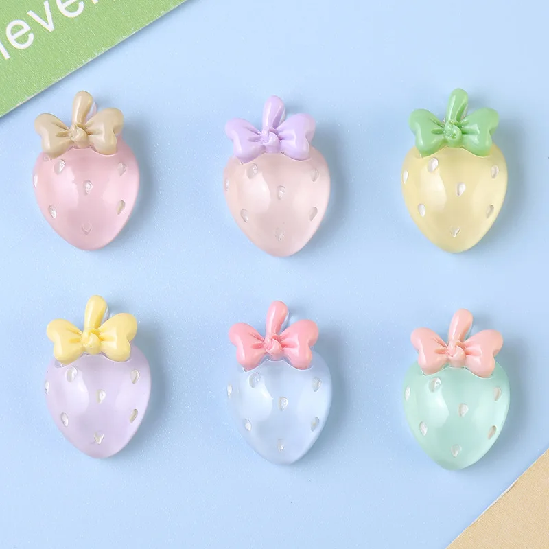 Resin Transparent Strawberry Flatback Cabochons 20pcs Lovely Clear Fake Foods Resins Accessories for Girls Bow Center Accessory