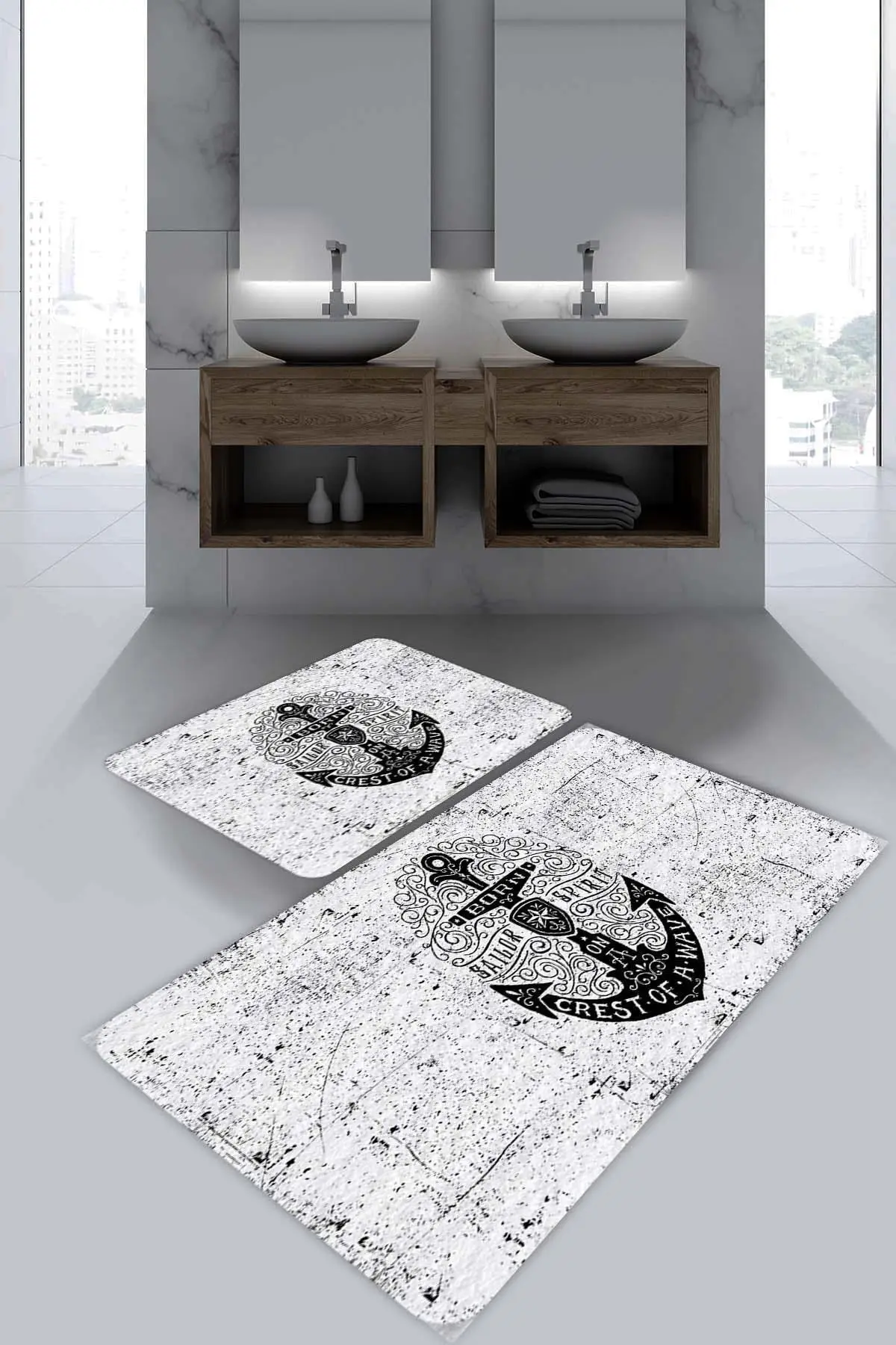 Black White Anchor Bath Mat Special slip-resistant tabanlıdır Anti bacterial and anti static Dimensions: 60x100cm 50x60cm