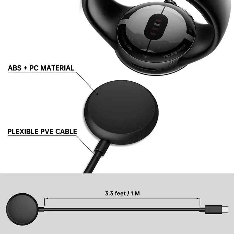 

Factory Supply 1M USB-A USB-C Fast Charger Base for Google Pixel Smart Watch Magnetic Wireless Charging Cable