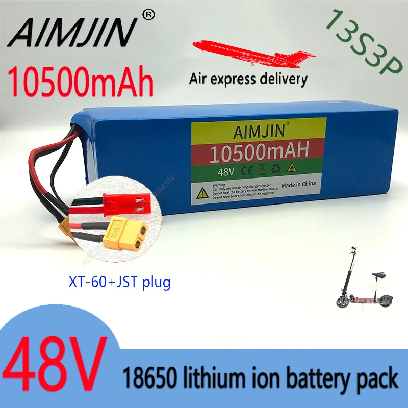 

AIMJIN 48V Li-Ion battery 48V 10.5Ah 1000W 13S3P lithium-ion battery pack，for 54.6V Citycoco BMS electric scooters XT60 JST plug