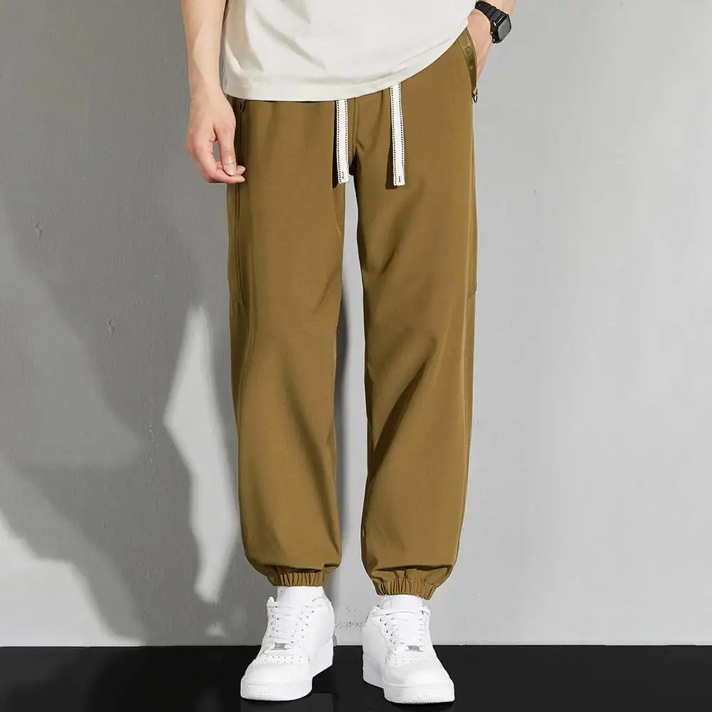 

Men Daily Trousers Men's Summer Drawstring Elastic Waist Ice Silk Pants with Quick-drying Pockets Lightweight Sport for Daily